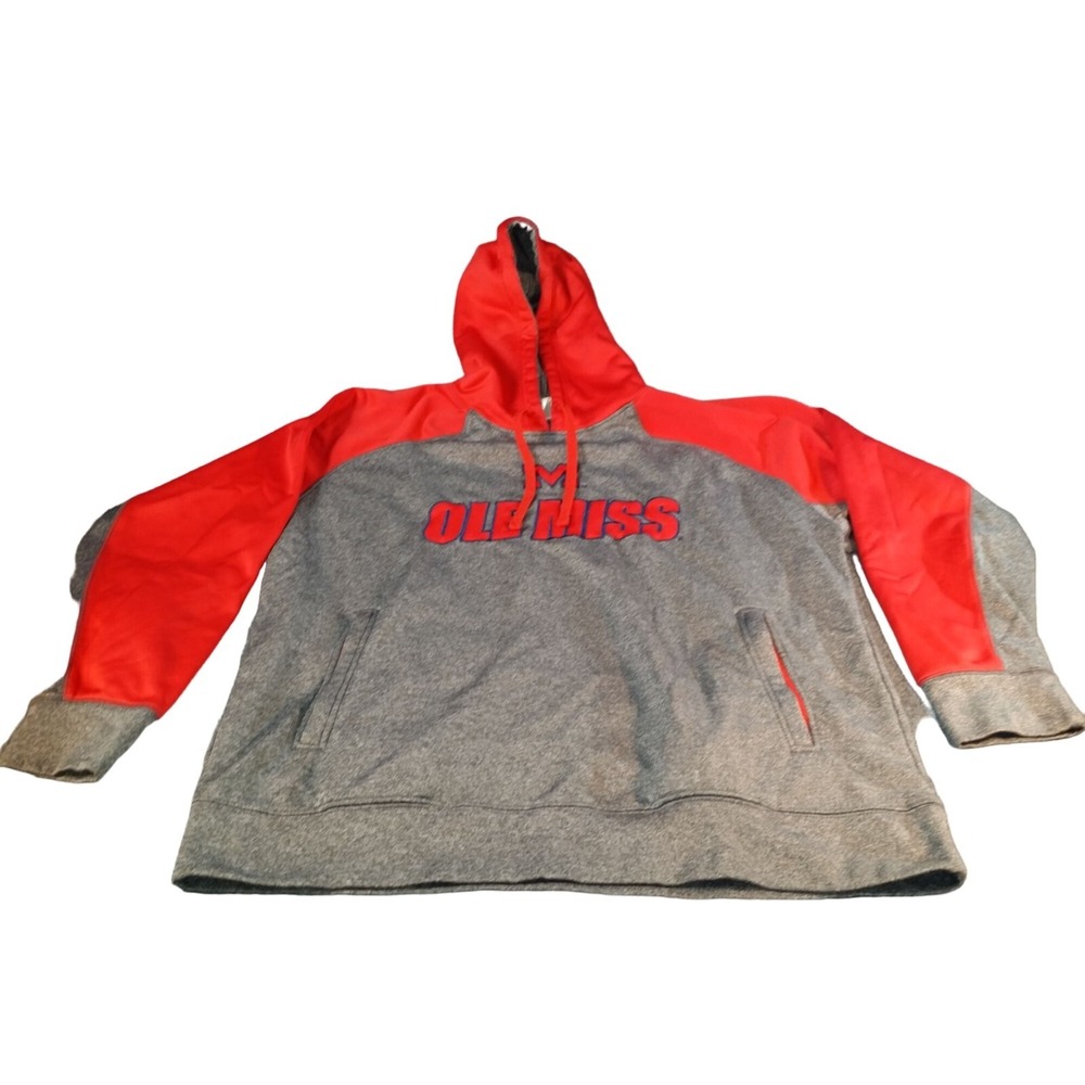 Ole Miss Rebels Mens Size XL Gray Red Hoodie Pullover Embroidered Sportswear